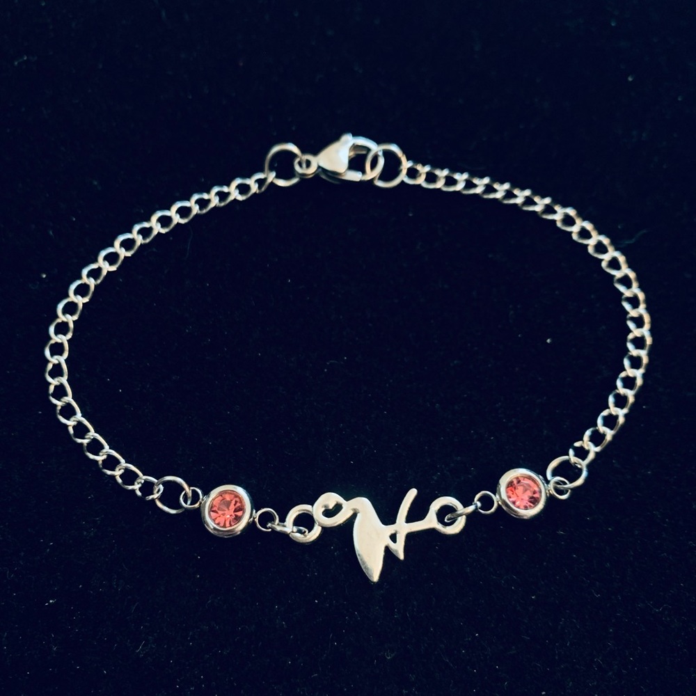 Flamingo themed chain bracelet with pink rhinestones